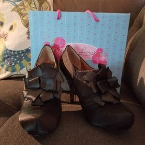 Poetic License Glitter Heel Satin Bootie